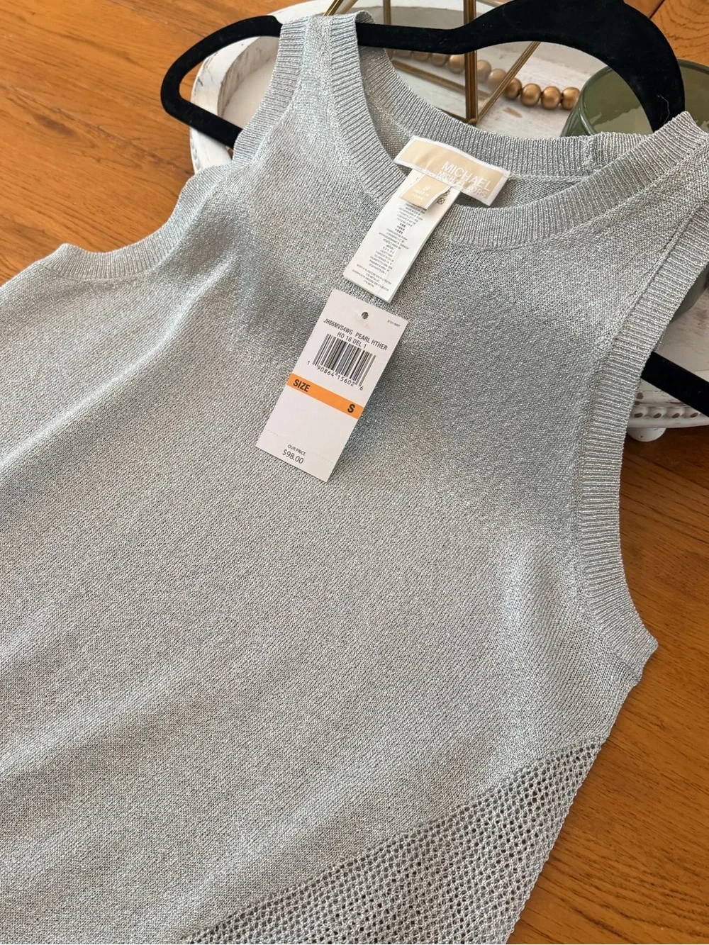 Michael Kors Sleeveless Sheer Metallic Silver Designer Cocktail Dressy Blouse